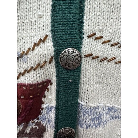 Vintage Bobbie Brooks Winter Sleigh Beaded Christmas Vest Grandma Chic Size M - Picture 5 of 7